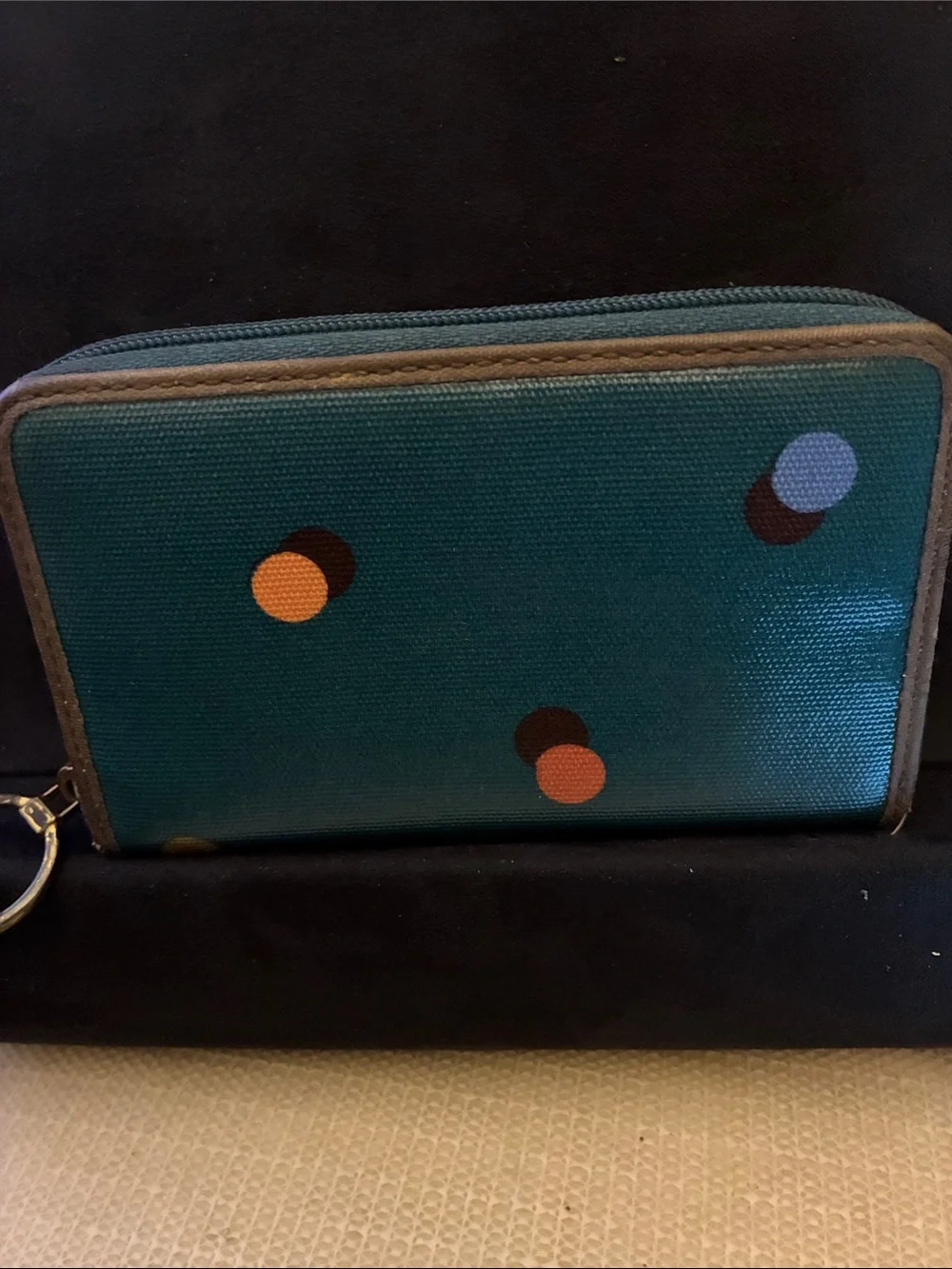 Fossil Teal Polka Dot Wristlet Wallet with Key Ring-Coated Canvas